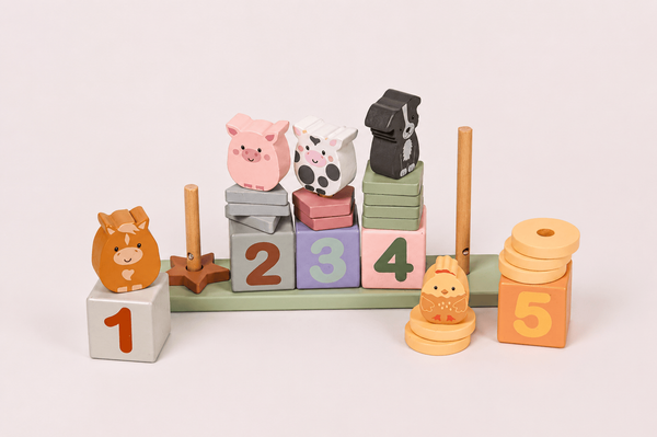 Дървена игра за броене „Ферма“ (Farmyard Animal Counting Game)